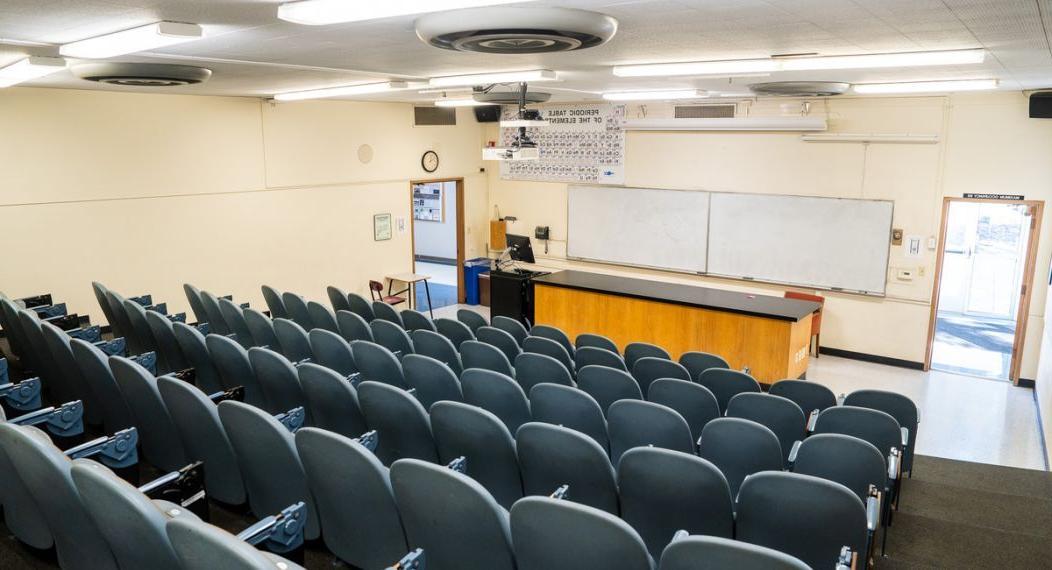 interior of a classroom in Olson Hall